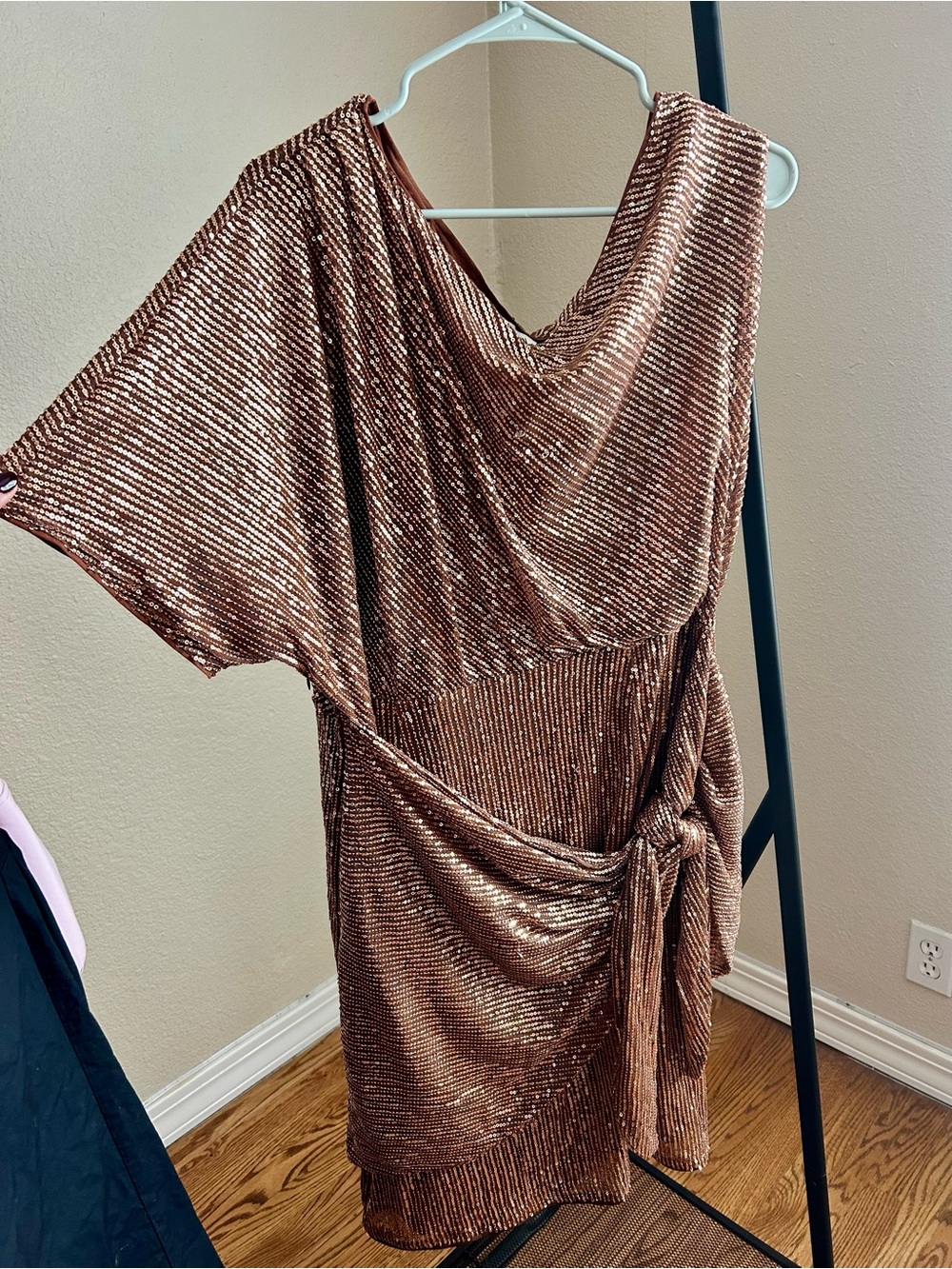 Grace Karin One-Shoulder Metallic Copper Dress